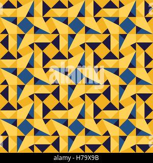 Vector Seamless Blue Yellow Geometric Triangle Rhombus Square Tiling Pattern Stock Vector