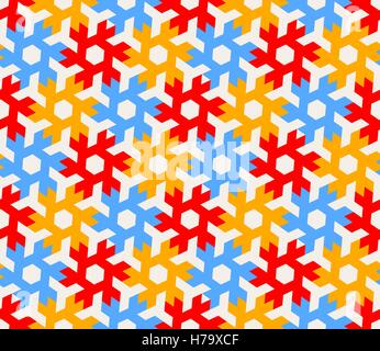 Vector Seamless Geometric Hexagonal Red Blue Yellow Shapes Tiling  on White Background Pattern Stock Vector