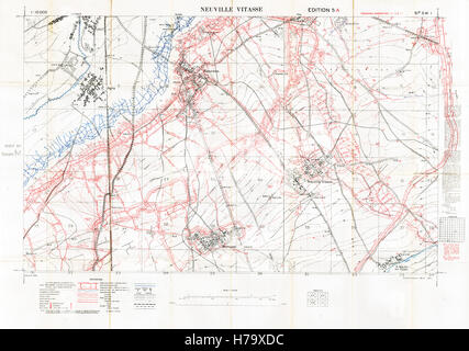 Neuville Vitasse Battlefield Map, 1917 Edition 5A 1:10,000 military map of the British sector South East of Arras in Northern France, with square 51B SW1, trenches correct at March 1917 Stock Photo