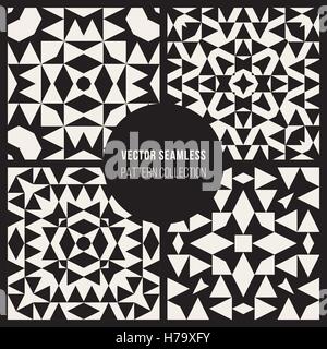 Set of Four Vector Seamless Black And White Tribal Geometric Triangle Pattern Stock Vector
