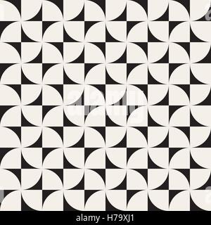 Vector Seamless Black And White Square Arc Rounded Geometric Blocks Pattern Stock Vector