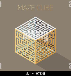 Vector Isometric Maze Cube Cage Design Concept Stock Vector