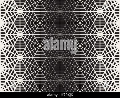 Vector Seamless Black And White Geometric Line Grid Spiderweb Shape Pattern Stock Vector