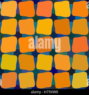 Vector Blue Yellow Orange Color Shades Seamless Rounded Stained Glass Squares Grid Pattern Stock Vector