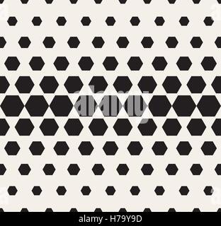 Vector Seamless Black and White Hexagon Grid Halftone Gradient Pattern Stock Vector