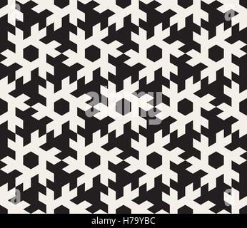 Vector Seamless Black and White Geometric Abstract Snowflake Shape Pattern Stock Vector