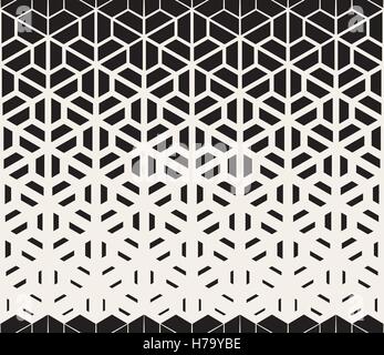 Vector Seamless Black and White Hexagon Triangle Split Lines Halftone Gradient Pattern Stock Vector