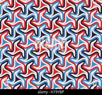 Vector Seamless Rounded Triangle Blue Red White Navy Color Lines Abstract Pattern Background Stock Vector