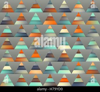 Vector Seamless Gradient Mesh Color Stripes Triangles Grid in Shades of Teal and Orange Stock Vector