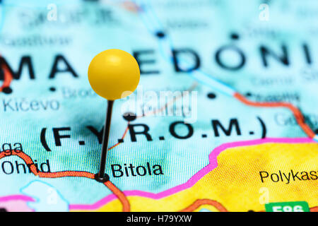 Bitola pinned on a map of Macedonia Stock Photo