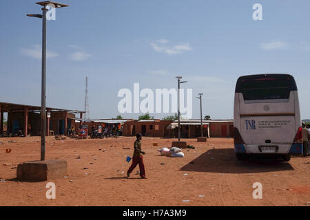 Rural electrification and solar energy in sub-Saharan Africa. -  11/04/2016  -  Burkina Faso / Dedougou  -  April 11th, 2016. A bus station equipped with solar street lights between Bobo Dioulasso and Dedougou (Burkina Faso).   -  Nicolas Remene / Le Pictorium Stock Photo
