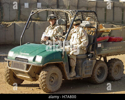 25th November 2004 U.S. Army soldiers in a Polaris Ranger 6x6 utility vehicle at FOB Marez in Mosul, northern Iraq. Stock Photo