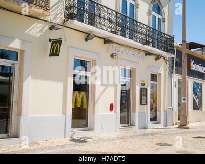 Portugal Algarve 4th c BC ancient old city port Faro McDonald's fast food hamburger restaurant snack bar cafe Stock Photo