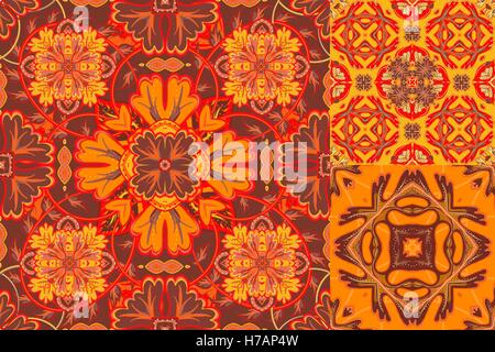 Set with Beautiful seamless ornamental tile background. Vector illustration Stock Vector
