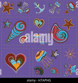 Vector Marine Seamless Pattern. Sea Patchwork. Stock Vector