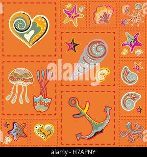 Vector Marine Seamless Pattern. Sea Patchwork. Stock Vector