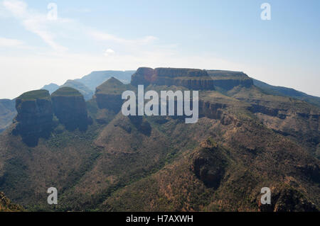 South Africa: Three Rondavels in Blyde River Canyon, a huge round rocks thought to be reminiscent of the huts of the indigenous Stock Photo