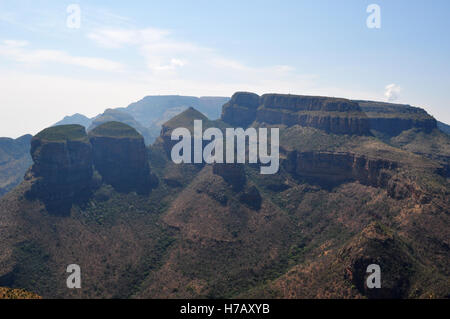 South Africa: Three Rondavels in Blyde River Canyon, a huge round rocks thought to be reminiscent of the huts of the indigenous Stock Photo