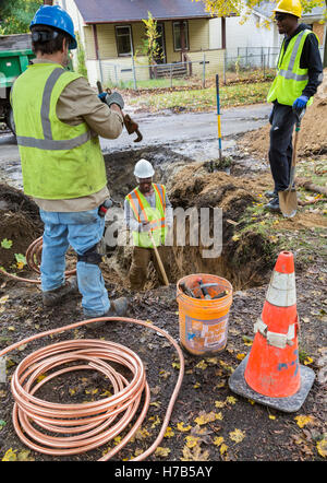 Flint, Michigan, USA. 3rd November, 2016. Large scale replacement of lead and galvanized steel water service lines begins. The city hopes to replace pipes to 800 homes this fall. Flint's water supply became contaminated with lead after state officials decided in 2014 to take the city's drinking water from the Flint River without adequate treatment. Credit:  Jim West/Alamy Live News Stock Photo