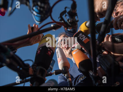 Munich, Germany. 4th Nov, 2016. German Minister of Traffic Alexander Dobrindt speaking to journalists during the start of the CSU party conference in Munich, Germany, 4 November 2016. PHOTO: PETER KNEFFEL/dpa/Alamy Live News Stock Photo