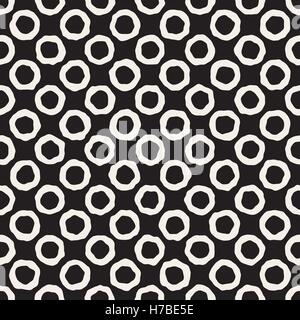 Vector Seamless Black And White Jumble Circles Pattern. Abstract Freehand Background Design Stock Vector