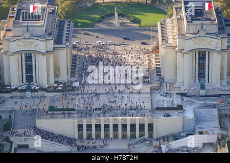 Trocadero Square in Paris - a very busy place - aerial view Stock Photo