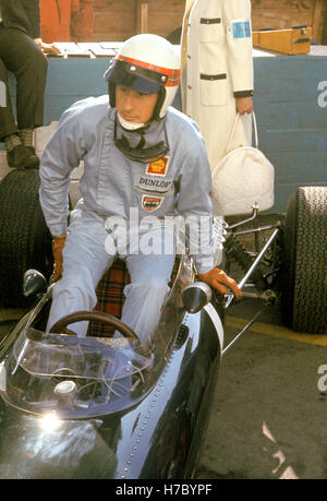 1965 Jackie Stewart British Scottish motor racing driver BRM car Cockpit Stock Photo