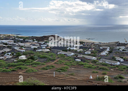 Fort Hayes (background) and Georgetown on Ascension Island taken from Bedford Fort on Cross Hill Stock Photo