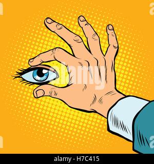 Retro hand holding eyes Stock Vector