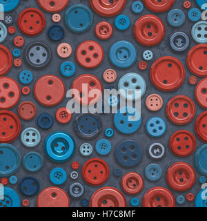 Raster Seamless Blue Red Retro Buttons Jumble Pattern Stock Photo