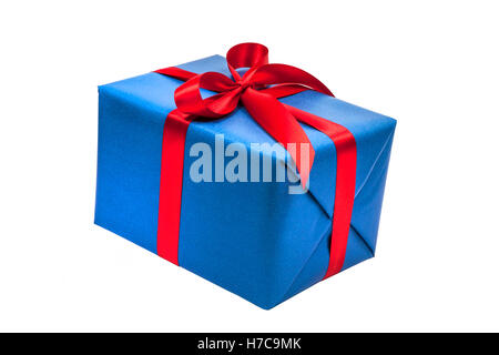 Blue present on white Stock Photo