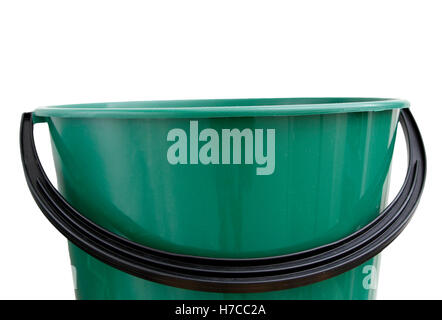Empty green bucket on white Stock Photo