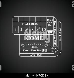 Craps table icon. Black background with white. Vector illustration ...