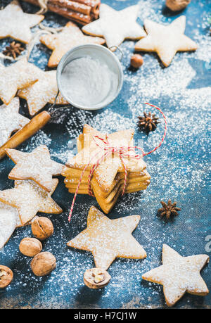 Homemade Christmas gingerbread cookies with cinnamon, anise and nuts Stock Photo