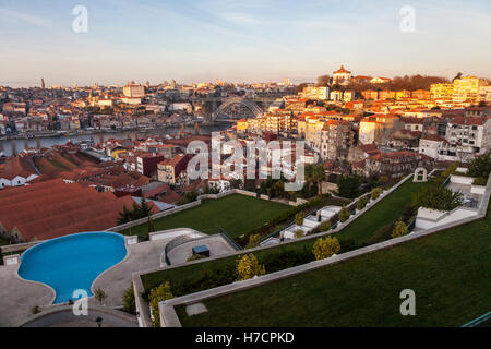 City skyline with Douro river and port wine factories in Porto, an UNESCO heritage site city, Portugal, Europe Stock Photo
