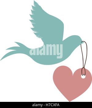 blue dove bird holding a red heart icon over white background. love symbol. vector illustration Stock Vector