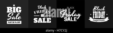 A set of banners for the Black Friday sale. Lettering in a retro style. Sale, clearance showcase. Flyers on Black Friday. Vector Stock Vector