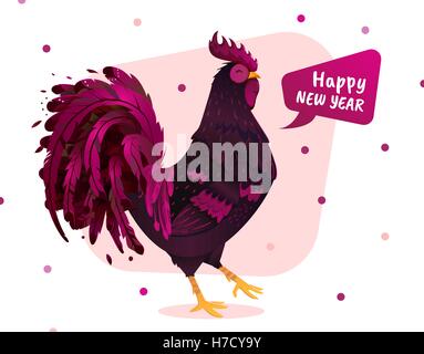 Vector print rooster. Rooster symbol 2017. Congratulations to the happy new year bubble. Stock Vector
