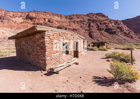 Historic Lees Ferry buildings near the Colorado River at Glen Canyon National Recreation Area in Arizona. Stock Photo