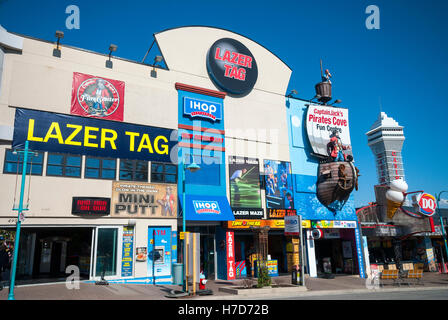 Called the Niagara Falls street of fun, Clifton hill is a an area of Niagara Falls full of strange and tacky tourist attractions Stock Photo