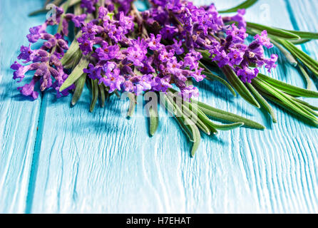 Lavender bunch on the old  wooden table Stock Photo