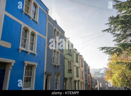 Terrace of brightly coloured houses in Bristol, England Stock Photo