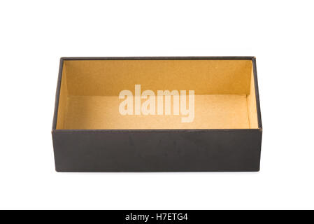 Open cardboard tray or dark brown paper package tray isolated with soft shadow on White background Stock Photo