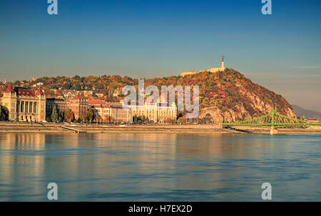 The Gellert Hill and the Danube river in Budapest at autumn Stock Photo