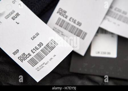 tkmax reduced price tags on mens clothing Stock Photo