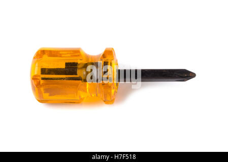 Orange short screwdriver isolated with soft shadow on white background Stock Photo