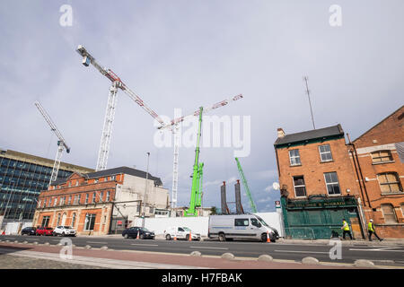 Cranes at a development site on Dublin port, Ireland Stock Photo