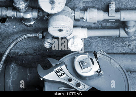 new meters for water in the bathroom Stock Photo