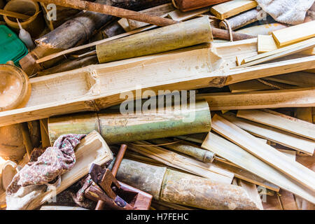 Local crafting tools, bamboo scraps, full-frame, Inle Lake, Shan State, Myanmar Stock Photo