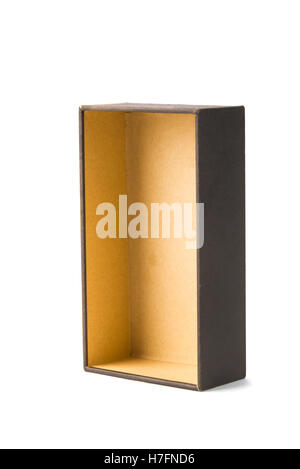 Open cardboard tray or dark brown paper package tray isolated with soft shadow on White background Stock Photo